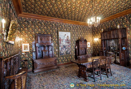 Juliette Drouet's dining room in Guernsey. Victor Hugo was a DIY enthusiast and the objects in this room were created by VH from second-hand furniture and objects that he liked